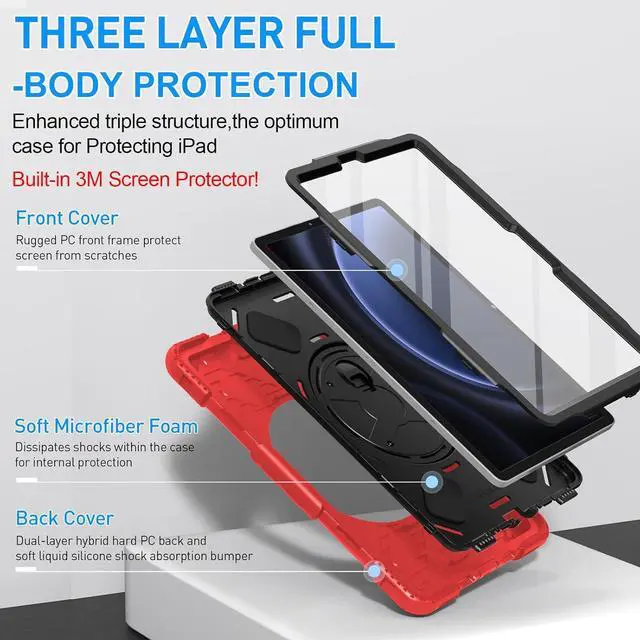 Alt view image 7 of 7 - BONAEVER Case for Samsung Galaxy Tab S10 Lite/ S10 FE/ S9 FE 5G 10.9 Inch / Tab S9 11 Inch with Screen Protector Pencil Holder [360 Rotating Hand Strap] & Stand, ShockProof Protective Cover