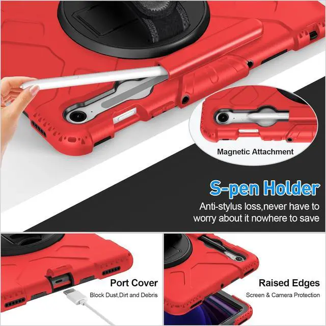 Alt view image 5 of 7 - BONAEVER Case for Samsung Galaxy Tab S10 Lite/ S10 FE/ S9 FE 5G 10.9 Inch / Tab S9 11 Inch with Screen Protector Pencil Holder [360 Rotating Hand Strap] & Stand, ShockProof Protective Cover