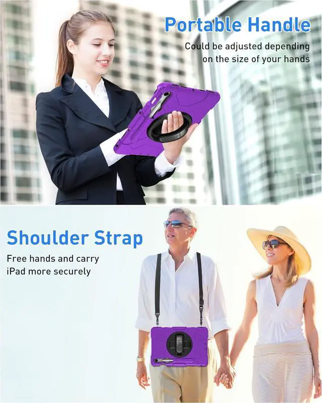 Alt view image 5 of 7 - BONAEVER Case for Samsung Galaxy Tab S10 Lite/ S10 FE/ S9 FE 5G 10.9 Inch / Tab S9 11 Inch with Screen Protector Pencil Holder [360 Rotating Hand Strap] & Stand, ShockProof Protective Cover