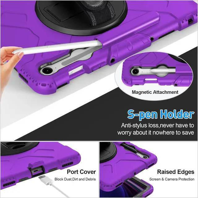 Alt view image 4 of 7 - BONAEVER Case for Samsung Galaxy Tab S10 Lite/ S10 FE/ S9 FE 5G 10.9 Inch / Tab S9 11 Inch with Screen Protector Pencil Holder [360 Rotating Hand Strap] & Stand, ShockProof Protective Cover