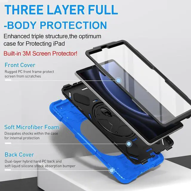 Alt view image 7 of 7 - BONAEVER Case for Samsung Galaxy Tab S10 FE / S9 / S9 FE 5G with Screen Protector Pencil Holder [360 Rotating Hand Strap] & Stand, ShockProof Protective Cover for Galaxy Tab S10 FE S9 FE 10.9''/ S9 11