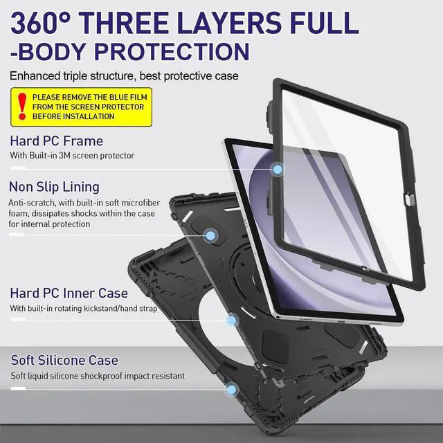 Alt view image 7 of 7 - BONAEVER Case for Samsung Galaxy Tab A9+ / A9 Plus 11 inch 2023 Shockproof Cover with Screen Protector/Hand Strap/Shoulder Strap/Pen Holder for Galaxy A9 Plus 11" Tablet 2023 SM-X210/X216/X218