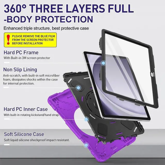 Alt view image 7 of 7 - BONAEVER Case for Samsung Galaxy Tab A9+ / A9 Plus 11 inch 2023 Shockproof Cover with Screen Protector/Hand Strap/Shoulder Strap/Pen Holder for Galaxy A9 Plus 11" Tablet 2023 SM-X210/X216/X218 Purple