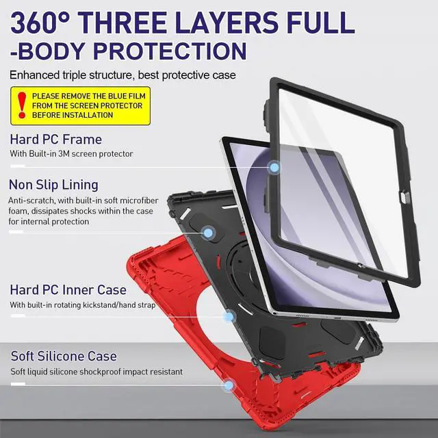 Alt view image 7 of 7 - BONAEVER Case for Samsung Galaxy Tab A9+ / A9 Plus 11 inch 2023 Shockproof Cover with Screen Protector/Hand Strap/Shoulder Strap/Pen Holder for Galaxy A9 Plus 11" Tablet 2023 SM-X210/X216/X218 Red