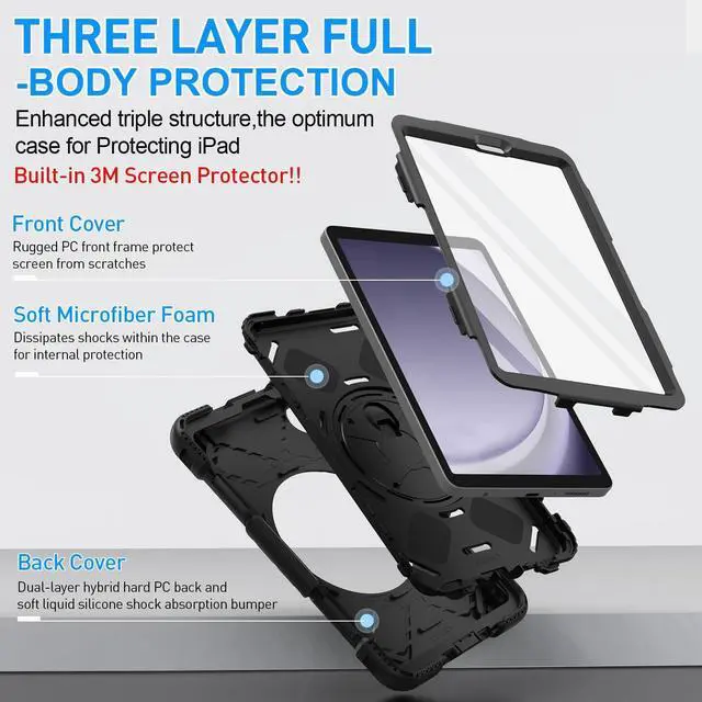 Alt view image 7 of 7 - BONAEVER Case for Samsung Galaxy Tab A9 8.7 inch 2023 Shockproof Cover with Screen Protector/Hand Strap/Shoulder Strap/Pen Holder for Galaxy Tab A9 8.7" SM-X110/X115/X117