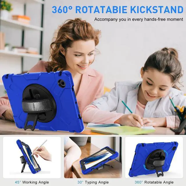 Alt view image 4 of 7 - BONAEVER Case for Samsung Galaxy Tab A8 10.5 inch 2022 SM-X200/X205/X207 Shockproof Cover with Stand/Hand Strap/Shoulder Strap/Pen Holder Blue
