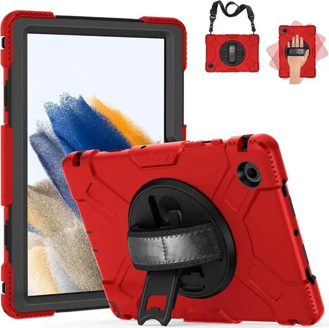 Main image of BONAEVER Case for Samsung Galaxy Tab A8 10.5 inch 2022 SM-X200/X205/X207 Shockproof Cover with Stand/Hand Strap/Shoulder Strap/Pen Holder Red