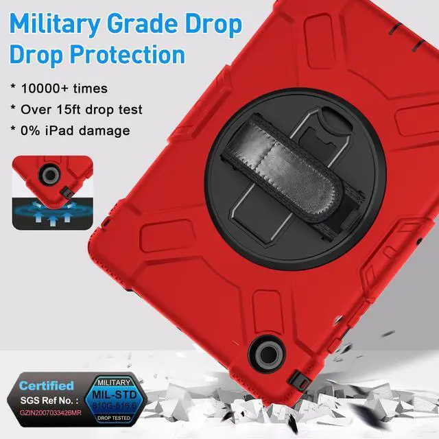 Alt view image 3 of 7 - BONAEVER Case for Samsung Galaxy Tab A8 10.5 inch 2022 SM-X200/X205/X207 Shockproof Cover with Stand/Hand Strap/Shoulder Strap/Pen Holder Red