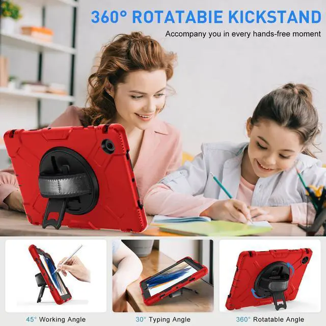 Alt view image 4 of 7 - BONAEVER Case for Samsung Galaxy Tab A8 10.5 inch 2022 SM-X200/X205/X207 Shockproof Cover with Stand/Hand Strap/Shoulder Strap/Pen Holder Red