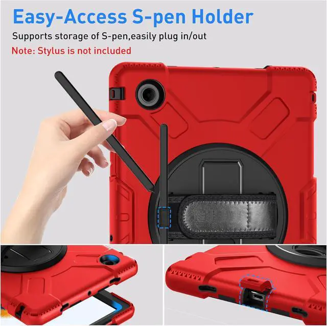 Alt view image 5 of 7 - BONAEVER Case for Samsung Galaxy Tab A8 10.5 inch 2022 SM-X200/X205/X207 Shockproof Cover with Stand/Hand Strap/Shoulder Strap/Pen Holder Red