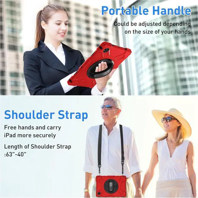 Alt view image 6 of 7 - BONAEVER Case for Samsung Galaxy Tab A8 10.5 inch 2022 SM-X200/X205/X207 Shockproof Cover with Stand/Hand Strap/Shoulder Strap/Pen Holder Red