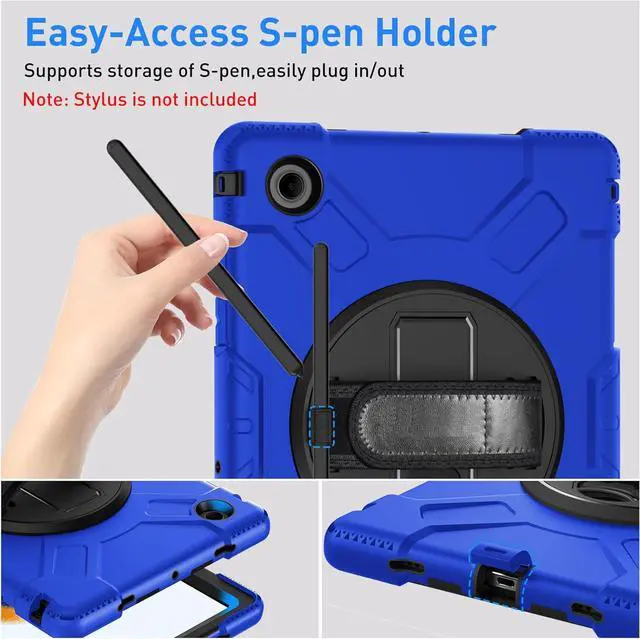 Alt view image 5 of 7 - BONAEVER Case for Samsung Galaxy Tab A8 10.5 inch 2022 SM-X200/X205/X207 Shockproof Cover with Stand/Hand Strap/Shoulder Strap/Pen Holder Blue