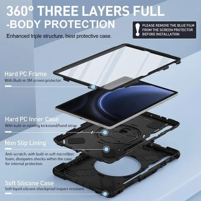 Alt view image 7 of 7 - BONAEVER Case for Samsung Galaxy Tab S10 Plus 2024 / S9 Plus / S9 FE Plus 12.4 inch 2023 Shockproof Cover with Screen Protector/Hand Strap/Shoulder Strap/Pen Holder