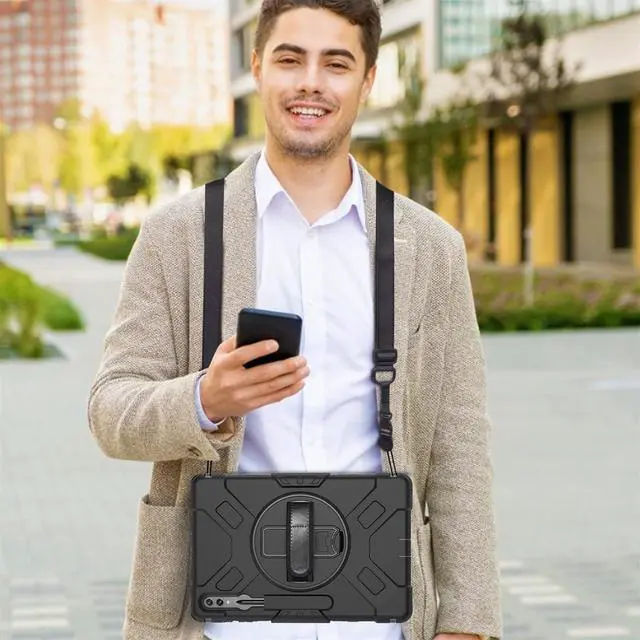 Alt view image 6 of 7 - BONAEVER Case for Samsung Galaxy Tab S10 Ultra 2024 / S9 Ultra / S8 Ultra 14.6 inch Shockproof Cover with Screen Protector/Hand Strap/Shoulder Strap/Pen Holder