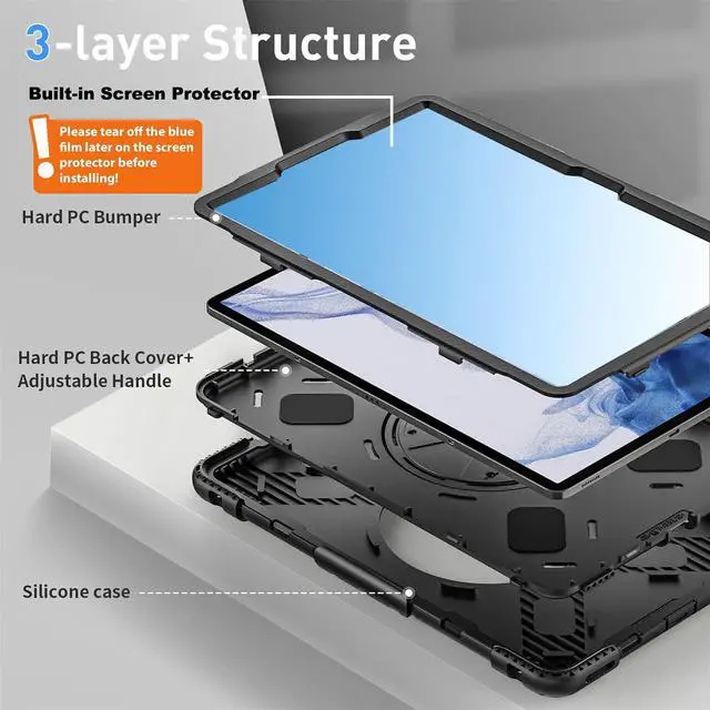 Alt view image 5 of 7 - BONAEVER Case for Samsung Galaxy Tab S8 Plus 2022 / S7 FE / S7 Plus 5G 12.4 inch Shockproof Cover with Screen Protector/Hand Strap/Shoulder Strap/Pen Holder