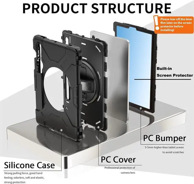Alt view image 6 of 7 - BONAEVER Case for Samsung Galaxy Tab S8 2022 / Tab S7 2020 11 Inch SM-X700/X706/T870/T875/T876T878 Shockproof Cover with Screen Protector/Hand Strap/Shoulder Strap/Pen Holder
