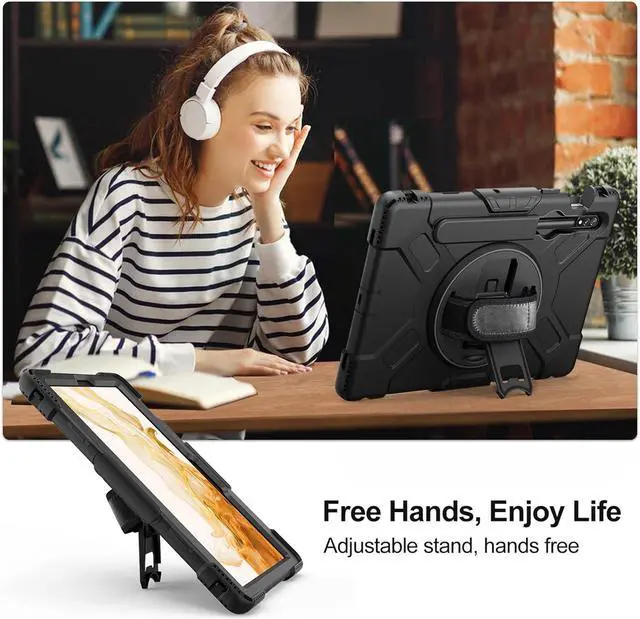 Alt view image 3 of 7 - BONAEVER Case for Samsung Galaxy Tab S8 2022 / Tab S7 2020 11 Inch SM-X700/X706/T870/T875/T876T878 Shockproof Cover with Screen Protector/Hand Strap/Shoulder Strap/Pen Holder