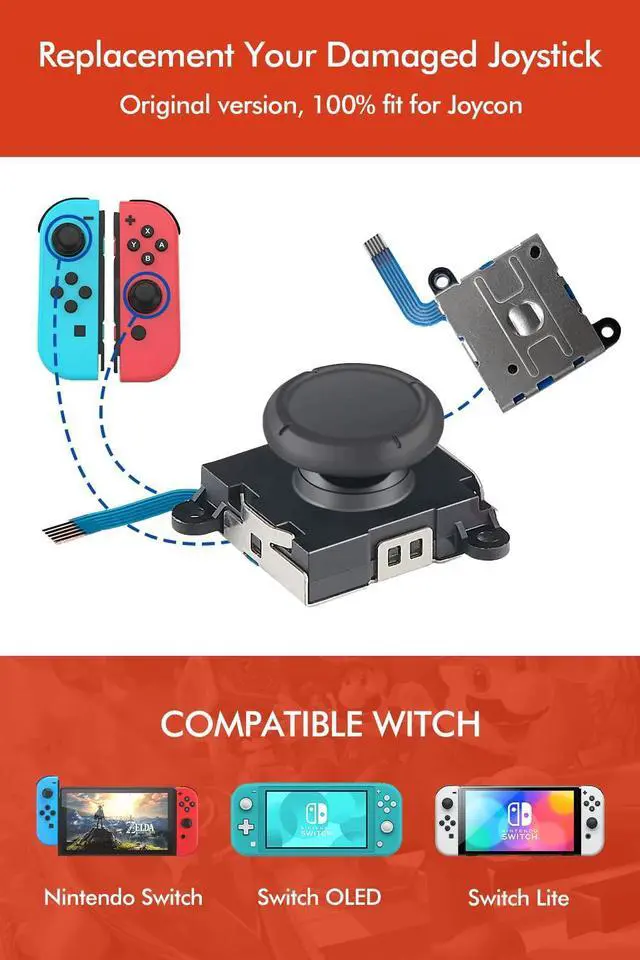 Alt view image 2 of 7 - 48 in 1 Joycon Joystick Replacement Kit , Switch Joystick Replacement for Switch/Switch Lite/Switch OLED, Include 4 Thumb 3D Sticks, 4 Metal Buckles, 2 Screwdrivers, Pry Tool, 14 Thumbstick Grips