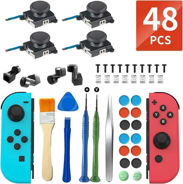 Main image of 48 in 1 Joycon Joystick Replacement Kit , Switch Joystick Replacement for Switch/Switch Lite/Switch OLED, Include 4 Thumb 3D Sticks, 4 Metal Buckles, 2 Screwdrivers, Pry Tool, 14 Thumbstick Grips
