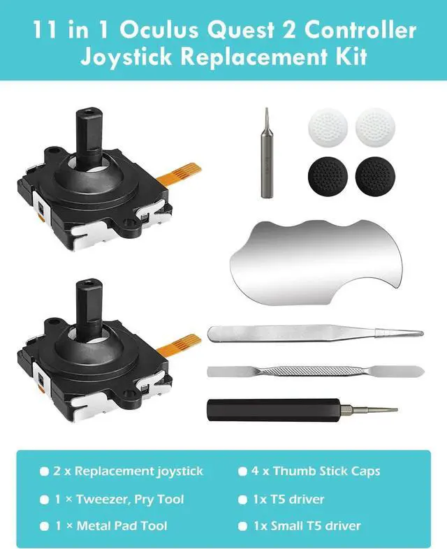 Alt view image 2 of 6 - BONAEVER 11 in 1 Joystick Replacement Kit for Oculus Quest 2 Controller, OLCLSS Accessories for Oculus Quest 2 Controller and Meta Quest 2 Controller