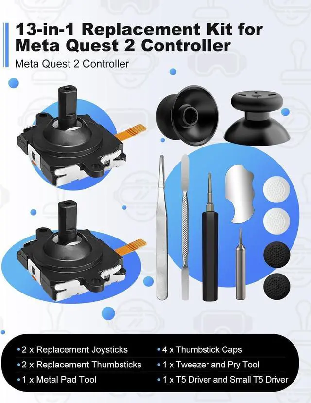 Alt view image 7 of 7 - BONAEVER 13 in 1 Joystick Replacement Kit for Oculus Quest 2 Controller, Accessories for Oculus Quest 2 Controller and Meta Quest 2 Controller