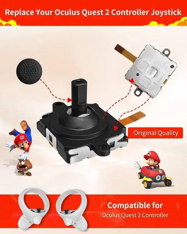 Alt view image 4 of 6 - Joystick Replacement Kit for Oculus Quest 2 Controller(11 in one), Repair Kit Accessories for Meta Quest 2 Controller, Include 2 Thumb Sticks, T5 Screwdriver, Tweezer, Pry Tool, 4 Thumbstick Grips