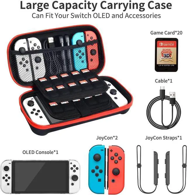 Alt view image 2 of 7 - BONAEVER Carry Case for Nintendo Switch OLED Model 2021, Accessories Kit with Clear Cover, Screen Protector, Thumb Grip Caps & More, Suitable for Travel and Home Storage