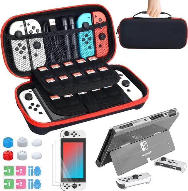 Main image of BONAEVER Carry Case for Nintendo Switch OLED Model 2021, Accessories Kit with Clear Cover, Screen Protector, Thumb Grip Caps & More, Suitable for Travel and Home Storage