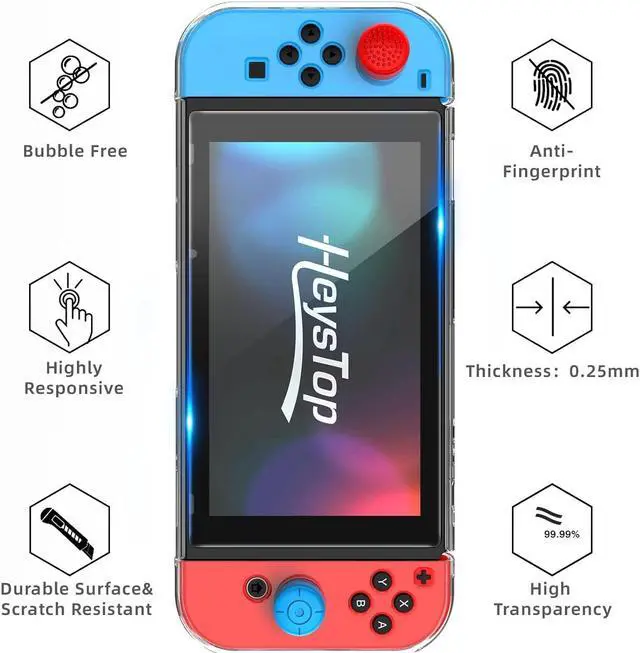 Alt view image 3 of 7 - BONAEVER Switch Case Compatible with Nintendo Switch, 9 in 1 Switch Accessories kit with Carrying Case, Dockable Protective Case, HD Screen Protector and 6pcs Thumb Grips Caps