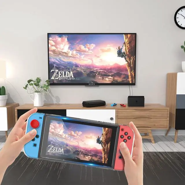 Alt view image 7 of 7 - BONAEVER Switch Case Compatible with Nintendo Switch, 9 in 1 Switch Accessories kit with Carrying Case, Dockable Protective Case, HD Screen Protector and 6pcs Thumb Grips Caps