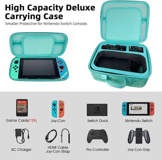 Alt view image 2 of 7 - BONAEVER Portable Deluxe Travel Carrying Case Compatible with Nintendo Switch, Protective Hard Shell Pouch Case Storage Bag for Switch OLED Console & Accessories, Carry Bag with 29 Game Card Slots