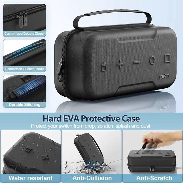 Alt view image 4 of 7 - BONAEVER Switch OLED Carrying Case Compatible with Nintendo Switch/OLED Model, Portable Switch Travel Carry Case Fit for Joy-Con and Adapter, Hard Shell Protective Switch Pouch Case with 20 Games