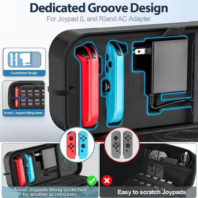 Alt view image 2 of 7 - BONAEVER Switch OLED Carrying Case Compatible with Nintendo Switch/OLED Model, Portable Switch Travel Carry Case Fit for Joy-Con and Adapter, Hard Shell Protective Switch Pouch Case with 20 Games