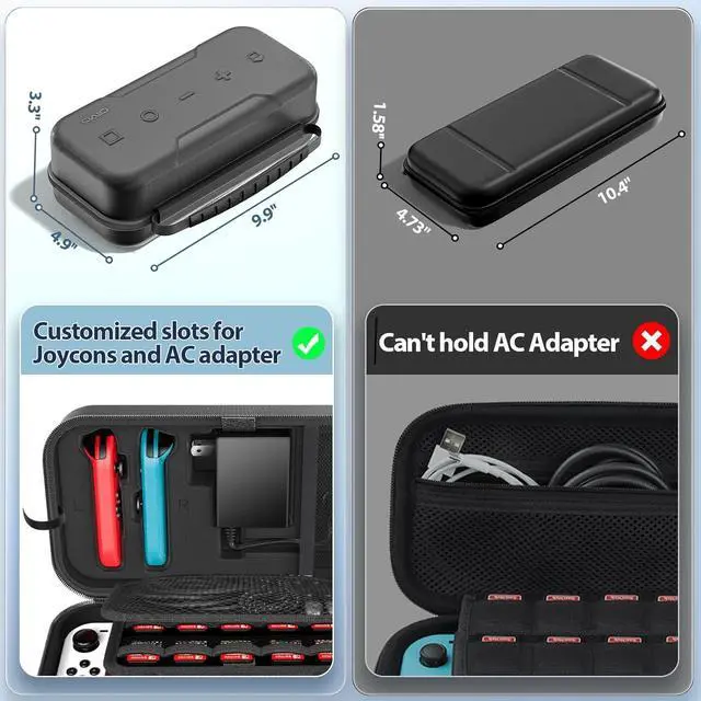 Alt view image 6 of 7 - BONAEVER Switch OLED Carrying Case Compatible with Nintendo Switch/OLED Model, Portable Switch Travel Carry Case Fit for Joy-Con and Adapter, Hard Shell Protective Switch Pouch Case with 20 Games
