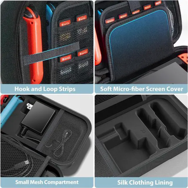 Alt view image 7 of 7 - BONAEVER Switch OLED Carrying Case Compatible with Nintendo Switch/OLED Model, Portable Switch Travel Carry Case Fit for Joy-Con and Adapter, Hard Shell Protective Switch Pouch Case with 20 Games