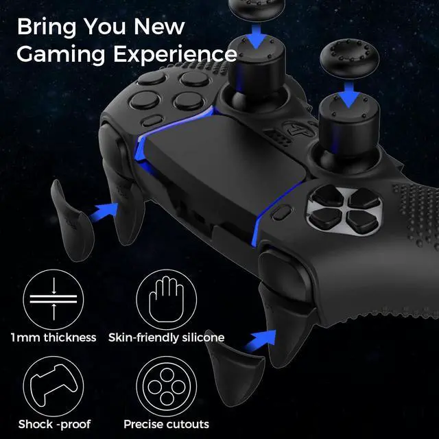 Alt view image 5 of 7 - BONAEVER Anti-Slip Cover for PS5 DualSense Edge Controller, Accessories for PS5 DualSense Including Cover for DualSense Edge, Thumb Caps, Triggers Extenders, Touchpad Sticker