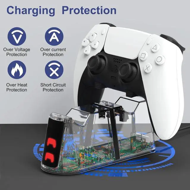 Alt view image 4 of 7 - PS5 Slim Controller Charger Station,Fast Charging PS5 Controller Charger for Edge & Dual Controller,Ps5 Controller accessories with Charging Cable,Ps5 controller Stand Dock with RGB LED Indicators