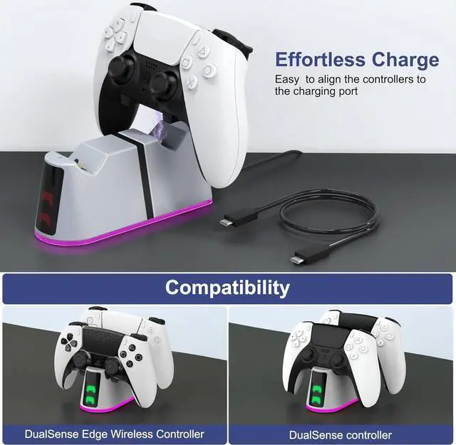 Alt view image 7 of 7 - PS5 Slim Controller Charger Station,Fast Charging PS5 Controller Charger for Edge & Dual Controller,Ps5 Controller accessories with Charging Cable,Ps5 controller Stand Dock with RGB LED Indicators