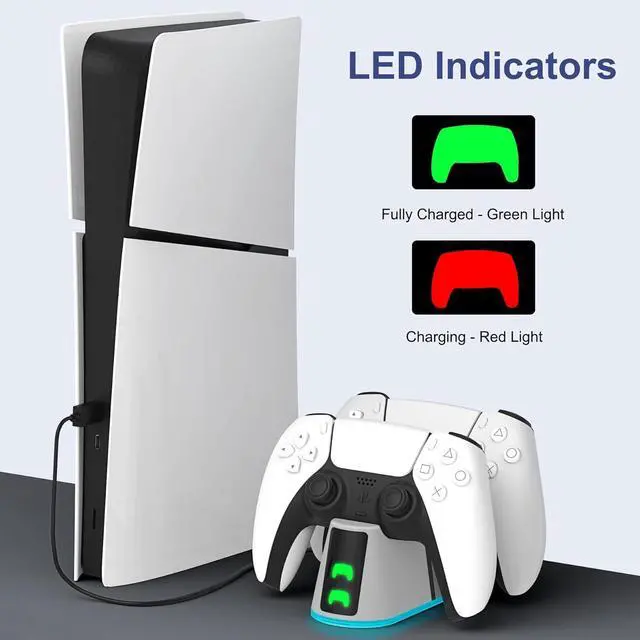 Alt view image 6 of 7 - PS5 Slim Controller Charger Station,Fast Charging PS5 Controller Charger for Edge & Dual Controller,Ps5 Controller accessories with Charging Cable,Ps5 controller Stand Dock with RGB LED Indicators