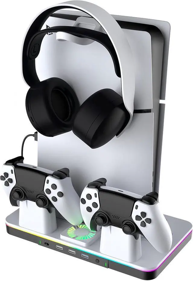 Main image of BONAEVER Cooling Station for PS5/PS5 Slim Console (Disc& Digital),PS5 Slim Stand with Fast Controller Charging Station,Controller Charger,3 Speeds Cooling Fan,Headset Holder,RGB Lights&3 USB Ports