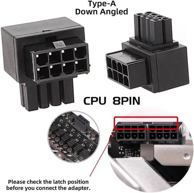 Alt view image 6 of 7 - BONAEVER 2 Packs 90 Degree Up Down Angled ATX 8P EPS Male to Female Power Header Adapter for CPU 12V