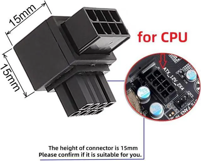 Alt view image 5 of 7 - BONAEVER 2 Packs 90 Degree Up Down Angled ATX 8P EPS Male to Female Power Header Adapter for CPU 12V