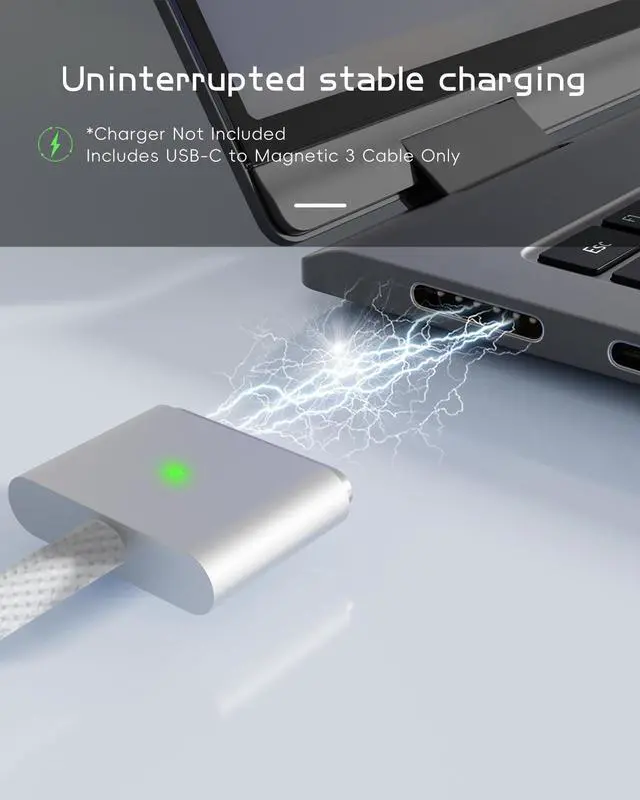Alt view image 2 of 5 - BONAEVER 140W USB-C to Magnetic 3 Cable (2 m/6.6 ft), USB C Fast Charging Cable Compatible with MacBook Air (15''/13'' M3 2024, M2 2023/2022),MacBook Pro (16"/14" M2 Pro & Max 2023, M1 Pro & Max 2021)