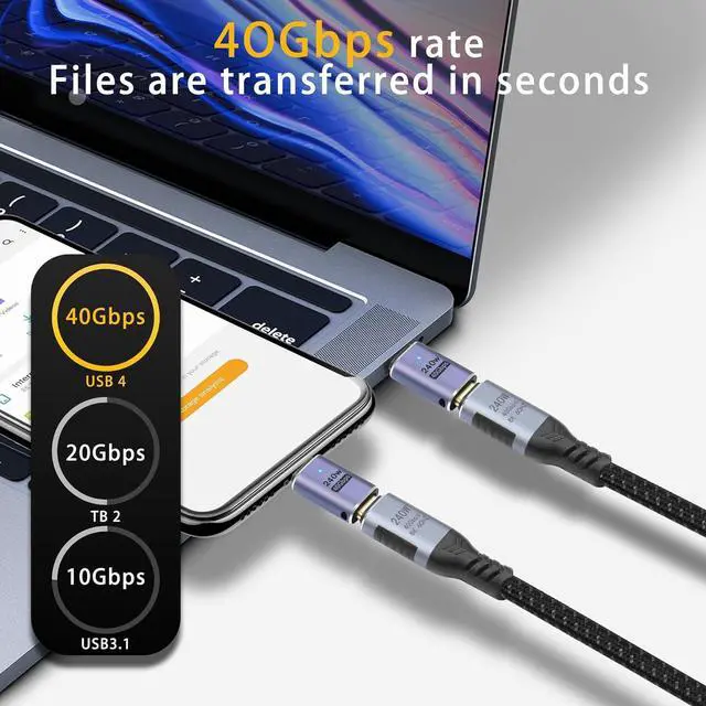 Alt view image 3 of 7 - BONAEVER 2 Pack USB4 C Adapter, 240W USB C Male to Female Extender Connector, USB 4 Type C 40Gbps Support 8K &60Hz Video Connector