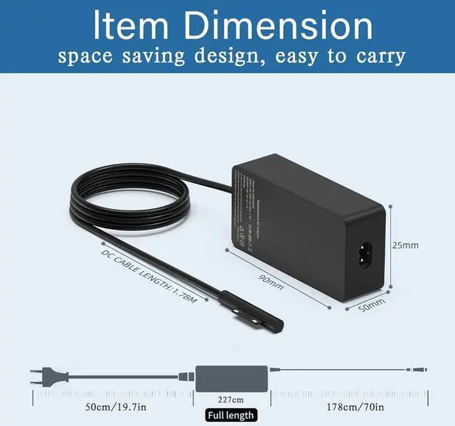 Alt view image 6 of 7 - BONAEVER Surface Pro Charger Laptop 65w 44w, Surface Charger for Microsoft Surface 11,10, 9, 8, 7+, 7, 6, 5, 4, 3, X Windows Surface Laptop 6, 5, 4, 3, 2, 1, Surface Go Tablet, Surface Book Power Cord