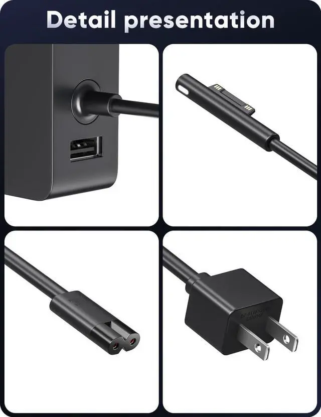 Alt view image 3 of 7 - BONAEVER 65W Surface Pro Laptop Charger for Microsoft Surface Pro 11, 10, 9, 8, 7+, 7, 6, 5, 4, 3, X, Windows Surface Laptop 6, 5, 4, 3, 2, 1, Surface Go Tablet, Surface Book 3, 2, 1, Support 44W, 36W
