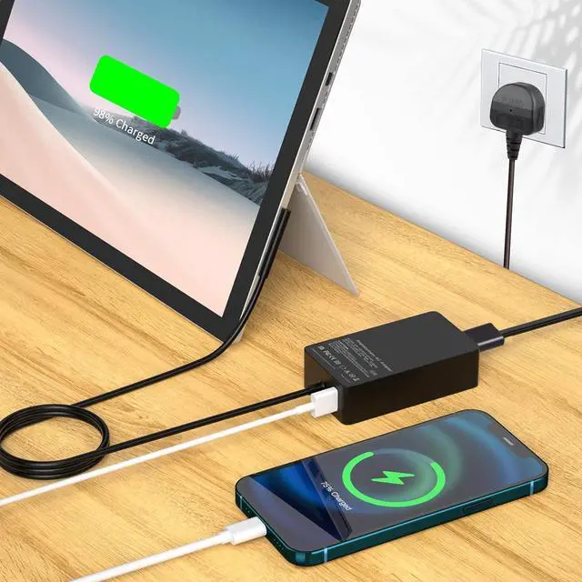 Alt view image 7 of 7 - BONAEVER 127W Laptop Charger for Microsoft Surface Book 3 2 1, Surface Laptop 6 5 Go2 Studio Go 4 3 2 1, Surface Pro 11 10 9 8 7+ X 7 6 5 4 3, Surface Go 3 2 1