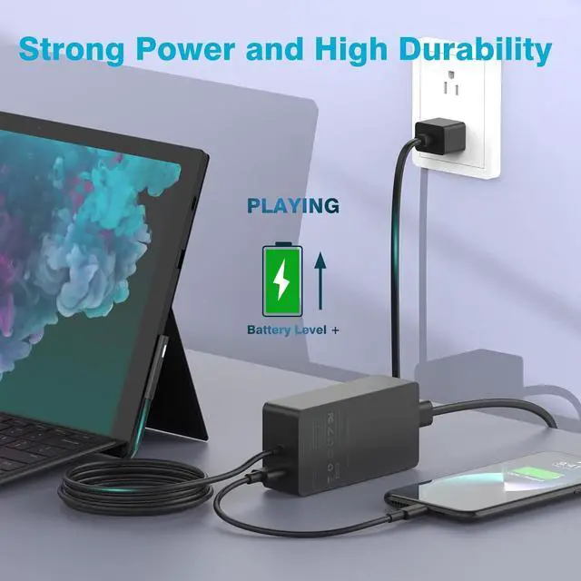 Alt view image 4 of 7 - BONAEVER 127W Microsoft Surface Book 3 Laptop Charger for 102W Surface Book 2, 1, Surface Laptop Studio 2, 1, Windows Surface Pro/Laptop/Go, Super Long Cable with Powerful Magnetic Plug and LED