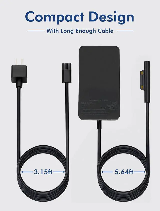 Alt view image 7 of 7 - BONAEVER Surface Book 2 Charger, 102W 15V 6.33A Surface Laptop Power Supply Compatible with Microsoft Surface Book 2/3 Surface Laptop 2/3/4/5 Surface Pro 11/10/9/8/7/6/5 with USB 5V 1.5A