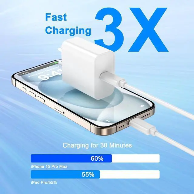 Alt view image 4 of 7 - BONAEVER 20W USB C Fast Charger for iPhone 16/16 Plus/16 Pro/16 Pro Max/15/15 Plus/15 Pro/15 Pro Max, iPad Pro, PD 20W Type C iPhone 16 Pro Max Charger Fast Charging with 6FT USB C to C Charging Cable